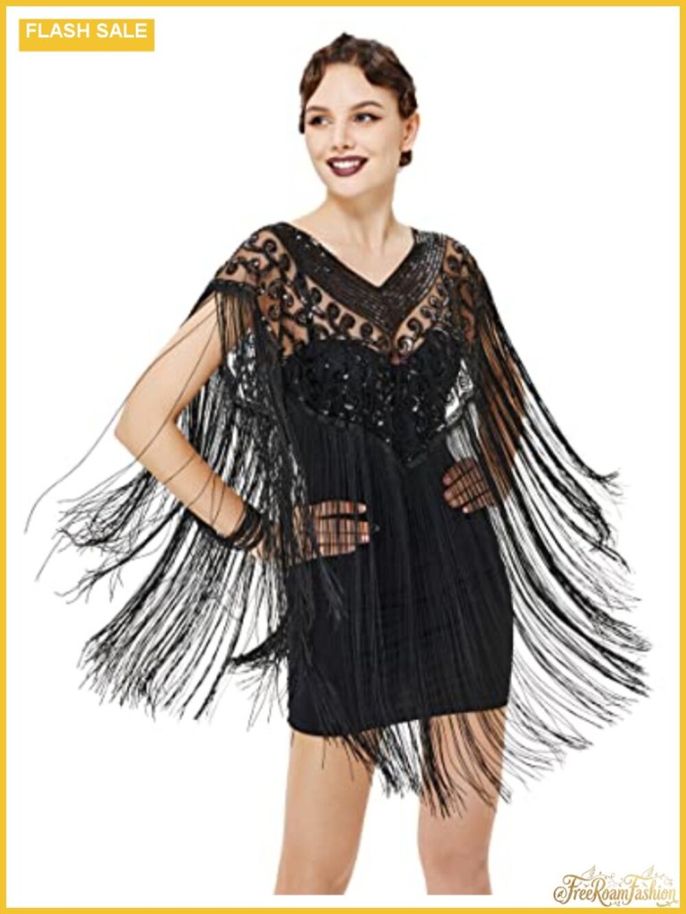 1920s Fringed Sequin Beaded Shawl Wrap Evening Cape Cover Up Gatsby Party
